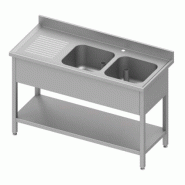 Plonge inox adossée avec 2 bacs à droite avec étagère 1600x600x900 ... - P934596160S