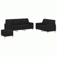 VidaXL Ensemble de canapés 3 pcs avec coussins noir tissu Modèle Évasion Design - 3201334