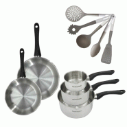 Batterie de cuisine avec 3 casseroles 12/16/20 cm et 2 poêles 20/24 cm avec 5 ustensiles de cuisine Fackelmann Généva Vario - gris inox 3176239922288