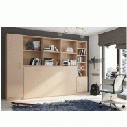 COMPOSITION ARMOIRE LIT HORIZONTALE STRADA-V2 TAUPE MAT COUCHAGE 90*200 AVEC SURMEUBLE ET 2 COLONNES RANGEMENTS