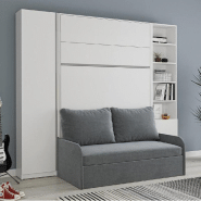 Composition lit escamotable 140 blanc mat bermudes sofa canapÉ microfibre gris 2 colonnes