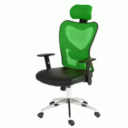 Décoshop26 - Fauteuil chaise de bureau sur roulettes pivotante appui tête accoudoirs synthétique vert 04_0001901 - 3000431232695