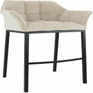 Décoshop26 - Tabouret de bar x1 assise enveloppante capitonnée en velours côtelé crème avec structure à 4 pieds en métal noir 10_0005893 - beig
