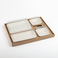Kit plateau écokraft avec vaisselle pulpe de canne blanche + couvercle - par 30