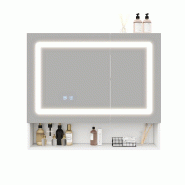 Merax armoire miroir 80x17x70 cm, armoire de salle de bain blanche avec LED, anti-buée, Soft-Close et tablette réglable - blanc multi-matériau N877