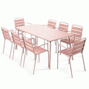 Oviala Business Ensemble table de jardin et 8 fauteuils en métal Rose poudré - rose acier 114610 Oviala Business Ensemble table de jardin et 8 fauteuils en métal Rose poudré - rose acier 114610