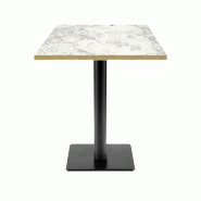 RestooTab - Table Milan T 60x60cm décor marbre bianca luna chants couleur laiton - blanc fonte TB-MIT-6060M-MB.LUNA-LAI
