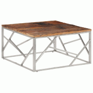 VidaXL Table basse argenté inox et bois de mélèze massif Modèle Savane Moderne - 349949