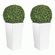 WellHome - Lot de 2 jardinières 35 L Urbi Square en coloris blanc avec boule de buis de 36 cm - blanc plastique PK3918