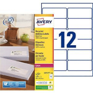Avery LR7177 Etiquettes adresses recyclées blanches 99,1 x 42,3 mm pour imprimante laser - 100 feuilles A4 -1200 étiquettes par boîte Avery LR7177 Etiquettes adresses recyclées blanches 99,1 x 42,3 mm pour imprimante laser - 100 feuilles A4 -1200 étiquettes par boîte