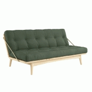 BANQUETTE FUTON FOLK EN PIN MASSIF COLORIS VERT OLIVE COUCHAGE 130 X 190 CM.