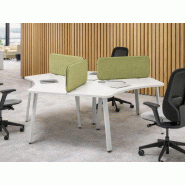 Bureau bench 3 personnes MDD avec plan mélaminé coins arrondis