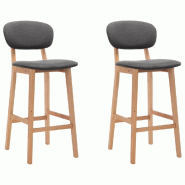 Décoshop26 - Lot de 2 tabourets de bar chaises hautes avec repose-pied intégré en tissu gris foncé et bois DEC029706 - gris Bois massif 3000257514272