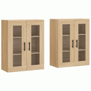 Helloshop26 - Lot de 2 armoires murales pratiques rangement élégant 69,5 x 34 x 90 cm en bois d'ingénierie chêne sonoma 02_0055447 - verre 3000239