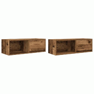 Helloshop26 - Lot de 2 meubles TV muraux 80 x 31 x 25 cm espace de rangement optimisé design peu encombrant en bois d'ingénierie 02_0051655 - Bois m