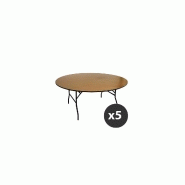 Lot de 5 tables pliantes rondes en bois 170cm 10 places