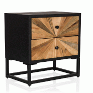 Table d'appoint / table de chevet SANTJAGO BLACK SUN S 2 tiroirs sapin massif hjh LIVING - noir Bois massif 861003