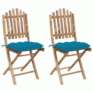 VidaXL Chaises Pliables De Jardin Lot De 2 Avec Coussins Bambou - bleu 3064006