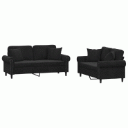 VidaXL Ensemble de canapés 2 pcs avec coussins noir velours Modèle Virelion - 3202235