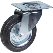 Roulette pivotante de 200 mm en caoutchouc noir sur roue centrale en acier embouti Roulette pivotante de 200 mm en caoutchouc noir sur roue centrale en acier embouti