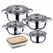 BERGNER - Batterie de Cuisine 7 Pièces Fabriquée en Acier Inoxydable Compatible Induction avec Boîte hermétique de 650 ml en Verre Borosilicate -