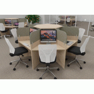 Bureau call center 7 places forme marguerite avec cloisons acoustiques. - chêne moyen , 7 places, beige da054