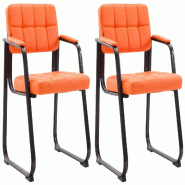 Décoshop26 - Lot de 2 chaises de bureau visiteur avec accoudoirs siège en PVC orange et cadre en métal noir 10_0008344 - 3000266602922