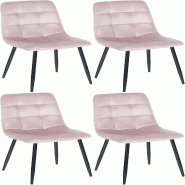 Décoshop26 - Lot de 4 chaises de salle à manger coutures décoratives carrées en tissu velours rose et métal noir 10_0001780 - noir métal 3000250666930