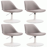 Décoshop26 - Lot de 4 chaises de salle à manger pivotante hauteur réglable en tissu gris et pied trompette en métal blanc 10_0008449 - blanc méta