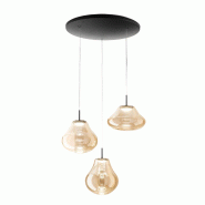 Fabas Luce Suspension Deva Ø500Mm, Led 42W, 4530Lm, 2700K/3000K/4000K, Réglable, Structure En Métal Et Verre Borosilicate Ambré, Design Élégant