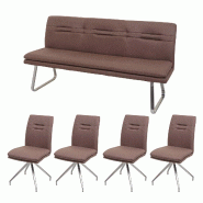 Mendler Ensemble de salle à manger HWC-H70, Ensemble de salle à manger, Tissu/Textile Inox brossé ~ marron 180cm - marron textile 73914+73959+2x73922