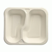 Papstar 100 barquettes scellables en canne de sucre 2 compartiments 1000 ml 4,2 cm x 21,2 cm x 25 cm blanc - blanc Matériau naturel 88399