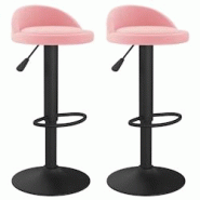 Décoshop26 - Lot de 2 tabourets de bar chaises hautes hauteur réglable en velours rose DEC029840 - 3000257584992