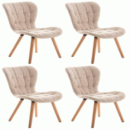 Décoshop26 - Lot de 4 chaises de salle à manger dossier haut coutures décoratives assise en tissu crème 10_0007663 - beige 3000266235007