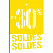 Étiquette à trou -30% Soldes Gencod jaune 55x85mm - par 250 - pour étiqueter vos produits soldés