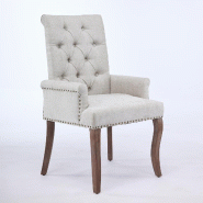Merax chaise rembourrée avec accoudoirs, chaise de salle à manger chenille beige, pieds en bois massif, avec coutures boutonnées et rivets, chaise