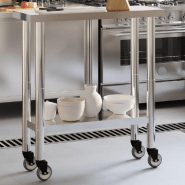 Vidaxl table de travail de cuisine avec roues 82,5x30x85 cm inox 376460