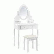 Coiffeuse table de maquillage miroir 4 tiroirs tabouret mdf et bois 141 cm blanc 03_0001499