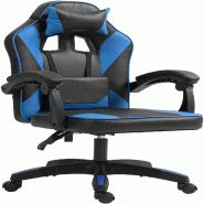 Décoshop26 - Chaise de bureau gaming dossier inclinable 130° sur roulettes avec accoudoirs en similicuir noir et beu et plastique 10_0006951 - noir