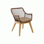 Fauteuil de jardin olivia marron 83x60x63cm – MTF – teck et résine tressée – 2nab2214
