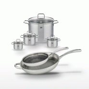 Lot Poêles 32cm & 28cm Elo Relief Evolution avec 4 Faitouts Elo Citrin - gris inox 3176239958379