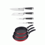 San Ignacio - Set de 3 Poêles en Aluminium Pressé Ø16/20/24 cm avec Set de Couteaux - PK358