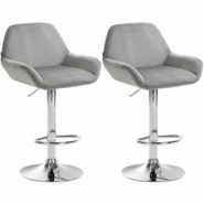 CLP Ensemble de 2 tabourets de bar Braga en velours Gris/Métal chromé - gris textile 323652 CLP Ensemble de 2 tabourets de bar Braga en velours Gris/Métal chromé - gris textile 323652