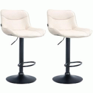 CLP Lot de 2 tabourets de bar Vonore en similicuir Crème/Noir - beige polyester 325227 CLP Lot de 2 tabourets de bar Vonore en similicuir Crème/Noir - beige polyester 325227