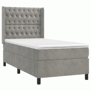 Décoshop26 - Cadre de lit LED avec sommier tête de lit matelas surmatelas 100x200 cm tissu velours gris clair TDL0207917 - gris 3001245288007