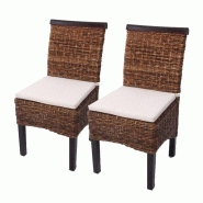 Décoshop26 - Lot de 2 chaises de salle à manger en tressage de feuilles de bananier finition foncée avec coussins 04_0000196 - 3000252328980