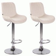 Décoshop26 - Lot de 2 tabourets de bar moderne confortable réglable en velours crème pied trompette métal TDB10393 - beige métal 3000483769606