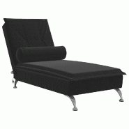 Décoshop26 - Méridienne chaise longue pour intérieur fonction de vibration avec traversin en velours noir DEC026157 - noir 3000255656714