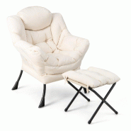 Helloshop26 - Fauteuil paresseux avec ottoman 75 x 81 x 94,5 cm confort optimal et design moderne en polyester beige 20_0012103 - beige métal 3000227 Helloshop26 - Fauteuil paresseux avec ottoman 75 x 81 x 94,5 cm confort optimal et design moderne en polyester beige 20_0012103 - beige métal 3000227
