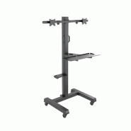 KIMEX - Chariot mobile pour moniteur 2 écrans 15"-32" - noir aluminium 3700685427204